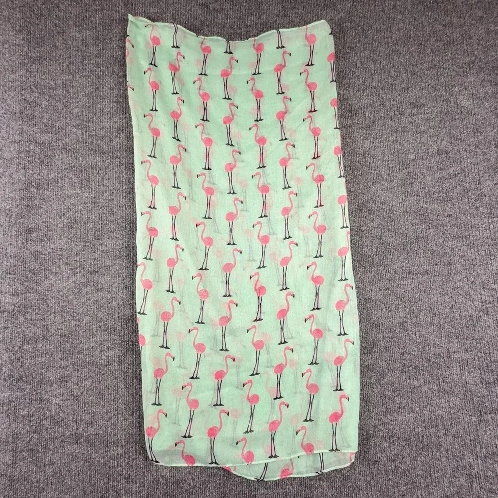 Flamingo Scarf Womens One Size Green Chiffon Animal Print Beach Wrap Tropical